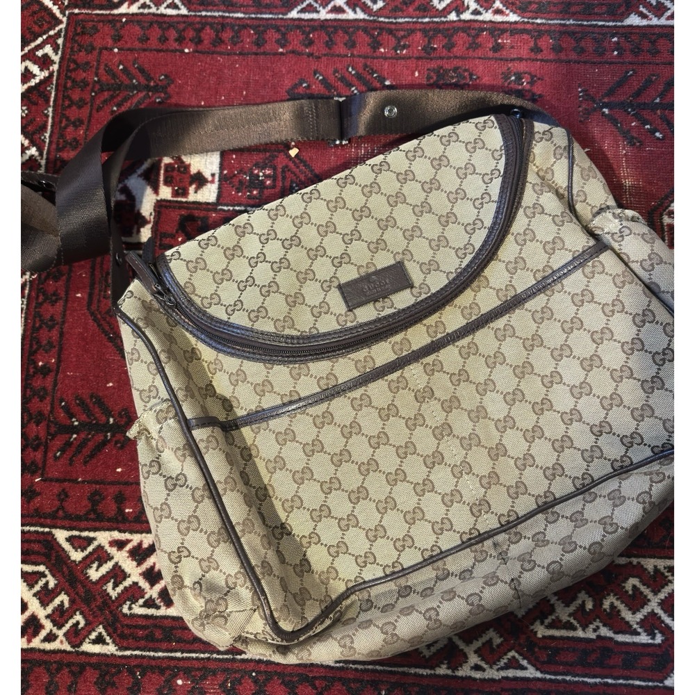 Gucci Diaper Bag Monogram Shoulder Crossbody Canvas Brown Authentic